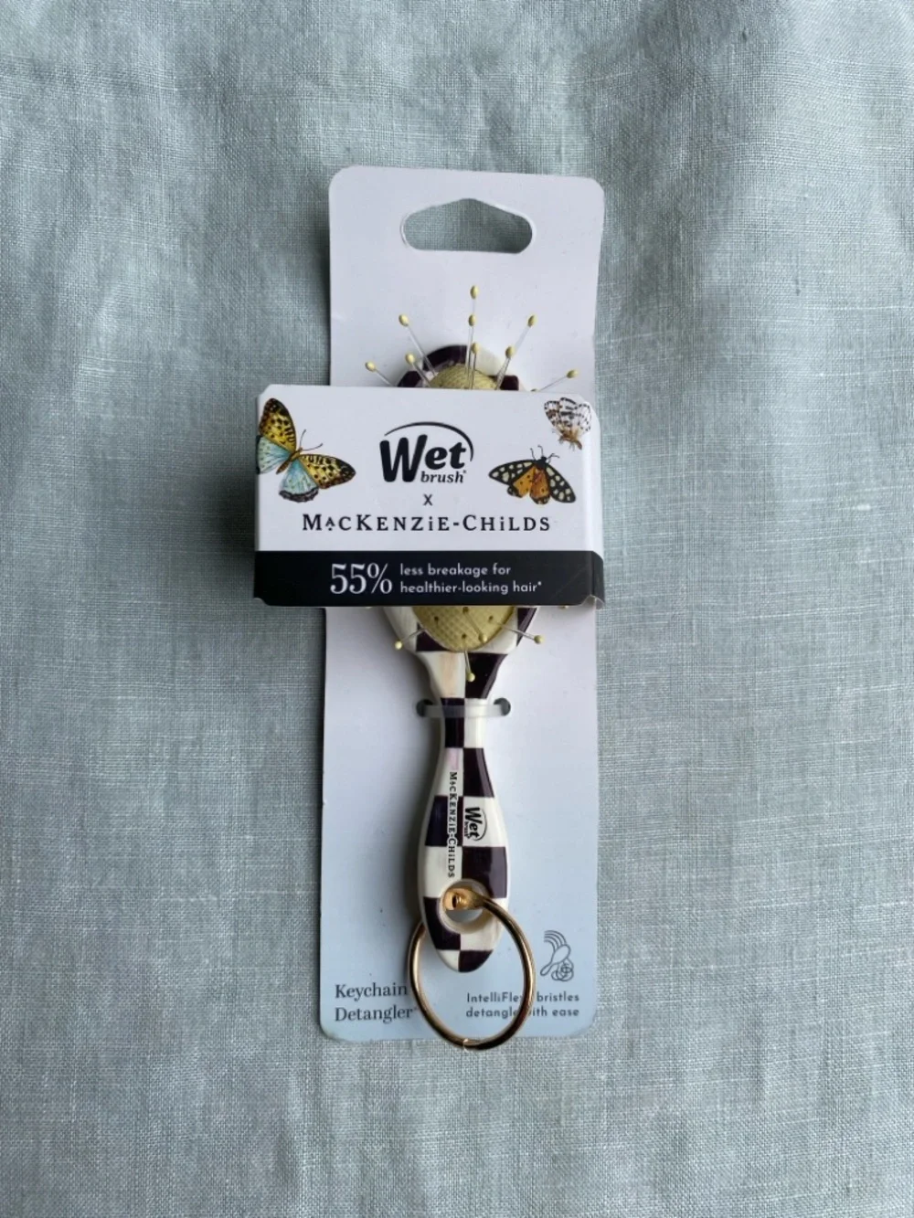 NWT Wet Brush x MacKenzie-Childs Courtly Check keychain detangler hair brush